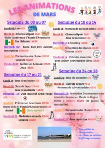Programme des animations mars 2025 !